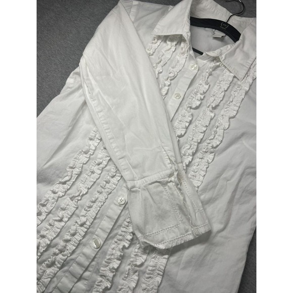 Garnet Hill White Ruffle Collar Button Down Blouse womens size 02 - Picture 5 of 9